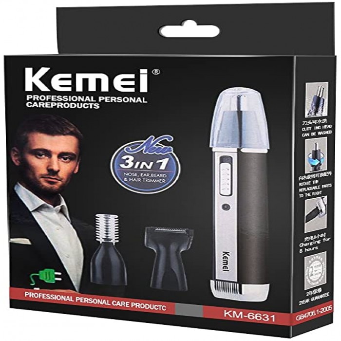 Trimmer Kemei KM 6631 Nose Ear Hair Trimmer Painless 3 in 1 Rechargeable Electric